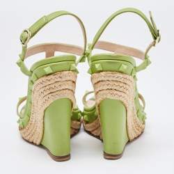 Pre Owned Valentino Green Leather Rockstud Wedge Sandals Size 37