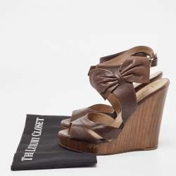 Pre Owned Valentino Brown Leather Wedge Sandals Size 37