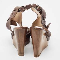 Pre Owned Valentino Brown Leather Wedge Sandals Size 37