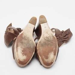 Pre Owned Valentino Brown Leather Wedge Sandals Size 37