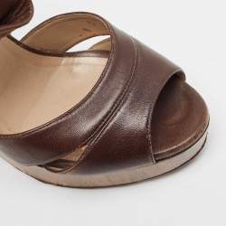 Pre Owned Valentino Brown Leather Wedge Sandals Size 37