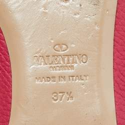 Pre Owned Valentino Pink Leather Rockstud Ankle Strap Ballet Flats Size 37.5