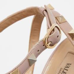 Pre Owned Valentino Orange/Pink Patent and Leather Caged Rockstud  Ankle Strap Pumps Size 39