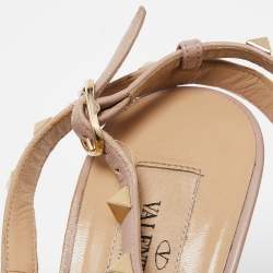 Pre Owned Valentino Orange/Pink Patent and Leather Caged Rockstud  Ankle Strap Pumps Size 39