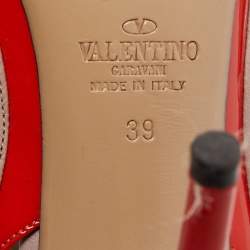 Pre Owned Valentino Orange/Pink Patent and Leather Caged Rockstud  Ankle Strap Pumps Size 39