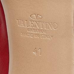Pre Owned Valentino Red Leather Rose Applique Peep Toe Pumps Size 41