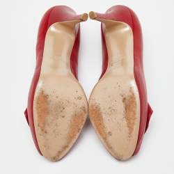 Pre Owned Valentino Red Leather Rose Applique Peep Toe Pumps Size 41