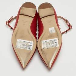 Pre Owned Valentino Red Leather Rockstud Ballet Flats Size 38