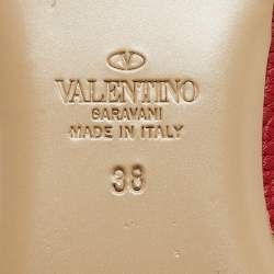 Pre Owned Valentino Red Leather Rockstud Ballet Flats Size 38