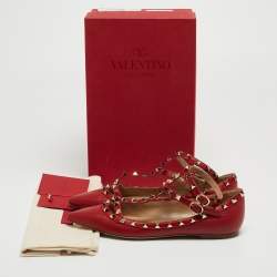 Pre Owned Valentino Red Leather Rockstud Ballet Flats Size 38
