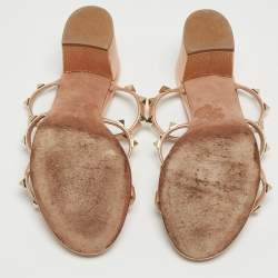 Pre Owned Valentino Rose Gold Leather Rockstud Slide Sandals Size 37