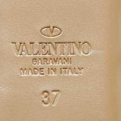 Pre Owned Valentino Black Leather Rockstud Ankle Strap Flat Sandals Size 37