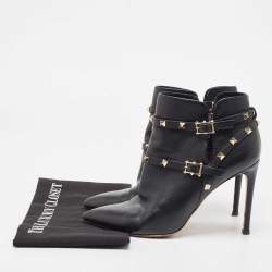 Pre Owned Valentino Black Leather Rockstud Ankle Boots Size 40