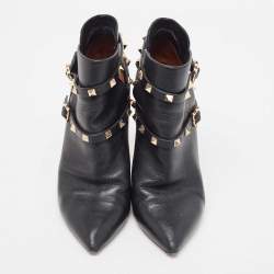 Pre Owned Valentino Black Leather Rockstud Ankle Boots Size 40