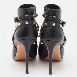 Pre Owned Valentino Black Leather Rockstud Ankle Boots Size 40