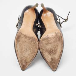 Pre Owned Valentino Black Leather Rockstud Ankle Boots Size 40