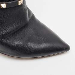 Pre Owned Valentino Black Leather Rockstud Ankle Boots Size 40