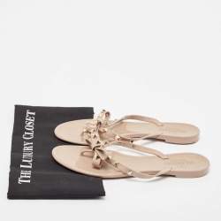 Pre Owned Valentino Beige Jelly  Rockstud Flat Slides Size 40