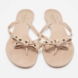 Pre Owned Valentino Beige Jelly  Rockstud Flat Slides Size 40