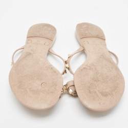 Pre Owned Valentino Beige Jelly  Rockstud Flat Slides Size 40