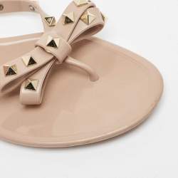Pre Owned Valentino Beige Jelly  Rockstud Flat Slides Size 40