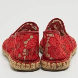 Pre Owned Valentino Red Lace Espadrille Flats Size 38