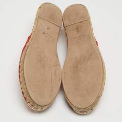 Pre Owned Valentino Red Lace Espadrille Flats Size 38
