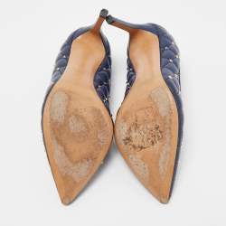 Pre Owned Valentino Blue Quilted Leather Rockstud Pointed Toe Pumps Size 36.5