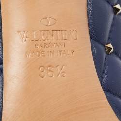 Pre Owned Valentino Blue Quilted Leather Rockstud Pointed Toe Pumps Size 36.5