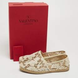 Pre Owned Valentino White Lace Espadrille Flats Size 38