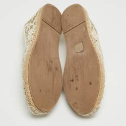 Pre Owned Valentino White Lace Espadrille Flats Size 38