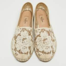 Pre Owned Valentino White Lace Espadrille Flats Size 38