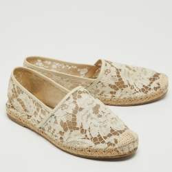 Pre Owned Valentino White Lace Espadrille Flats Size 38