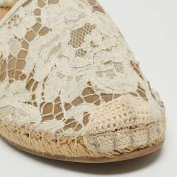 Pre Owned Valentino White Lace Espadrille Flats Size 38