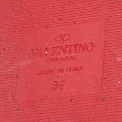 Pre Owned Valentino Dark Red Leather Atelier 03 Rose Edition Slides Size 39