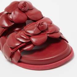 Pre Owned Valentino Dark Red Leather Atelier 03 Rose Edition Slides Size 39