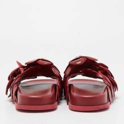 Pre Owned Valentino Dark Red Leather Atelier 03 Rose Edition Slides Size 39
