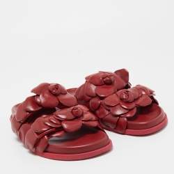 Pre Owned Valentino Dark Red Leather Atelier 03 Rose Edition Slides Size 39
