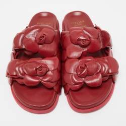 Pre Owned Valentino Dark Red Leather Atelier 03 Rose Edition Slides Size 39