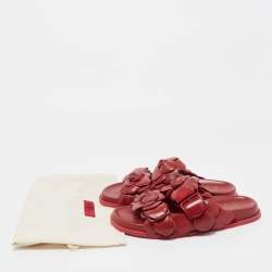 Pre Owned Valentino Dark Red Leather Atelier 03 Rose Edition Slides Size 39