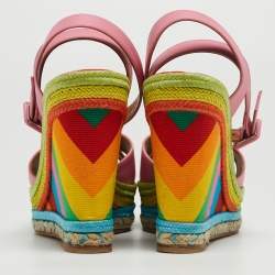 Pre Owned Valentino Pink Leather Criss Cross Wedge Platform Espadrille Ankle Wrap Sandals Size 40