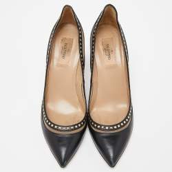 Pre Owned Valentino Black Leather Studded Pointed Toe Pumps Size 39