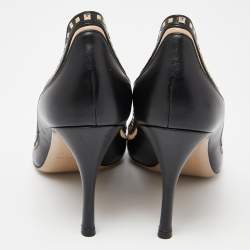 Pre Owned Valentino Black Leather Studded Pointed Toe Pumps Size 39