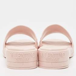 Pre Owned Valentino Pink Rubber Rose Atelier Slide Sandals Size 42