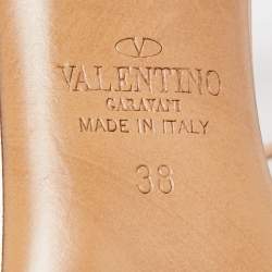 Pre Owned Valentino Metallic Rose Gold Leather Rockstud  Ankle Strap Sandals Size 38