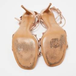 Pre Owned Valentino Metallic Rose Gold Leather Rockstud  Ankle Strap Sandals Size 38