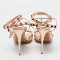 Pre Owned Valentino Metallic Rose Gold Leather Rockstud  Ankle Strap Sandals Size 38