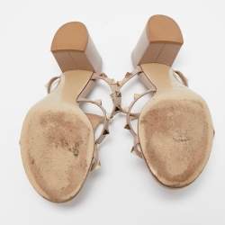 Pre Owned Valentino Dusty Pink Leather Rockstud Strappy Block Heel Sandals Size 35.5