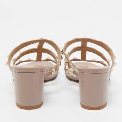 Pre Owned Valentino Dusty Pink Leather Rockstud Strappy Block Heel Sandals Size 35.5