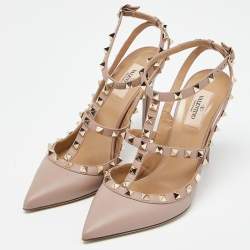Pre Owned Valentino Pink Leather Rockstud Pointed Toe Sandals Size 40